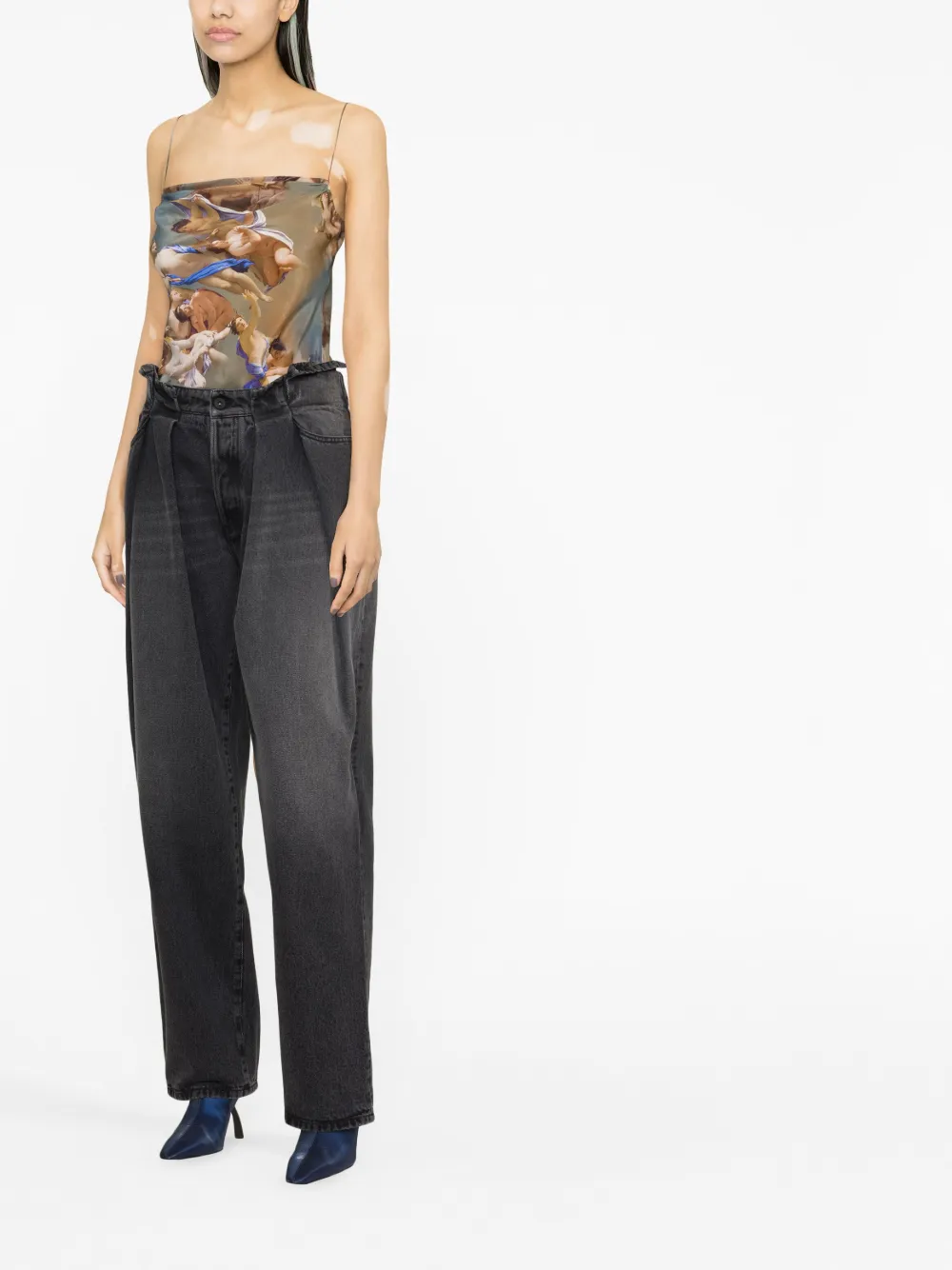 Off-white Pleated High-rise Jeans In Black