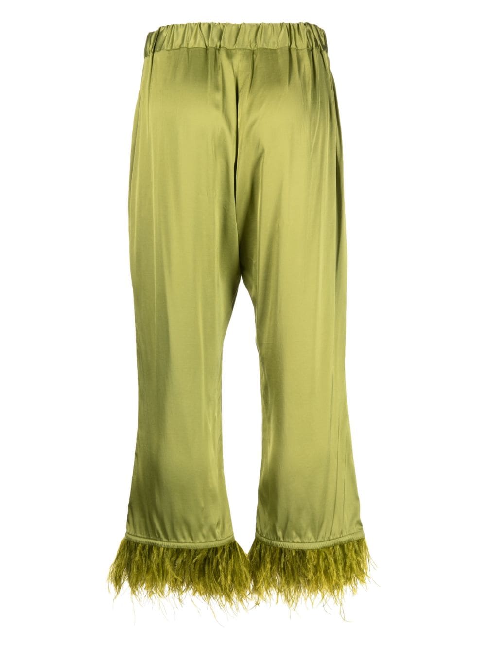 PAULA feather-trim wide-leg trousers - Groen