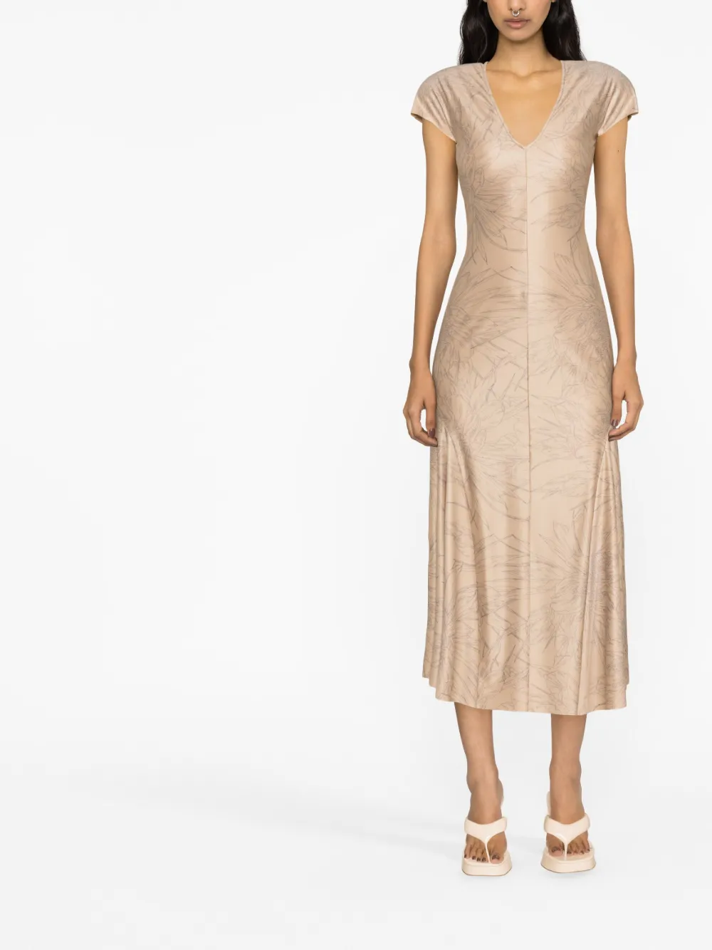 V:PM ATELIER Midi-jurk met bloemenprint - Beige