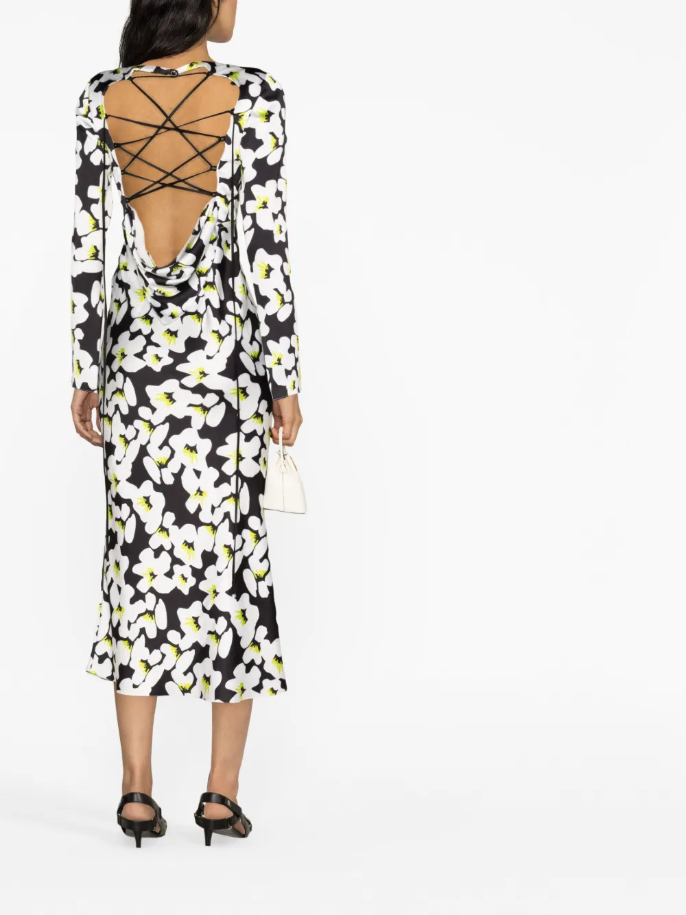 V:pm Atelier Indigo Floral-print Midi Dress In Black