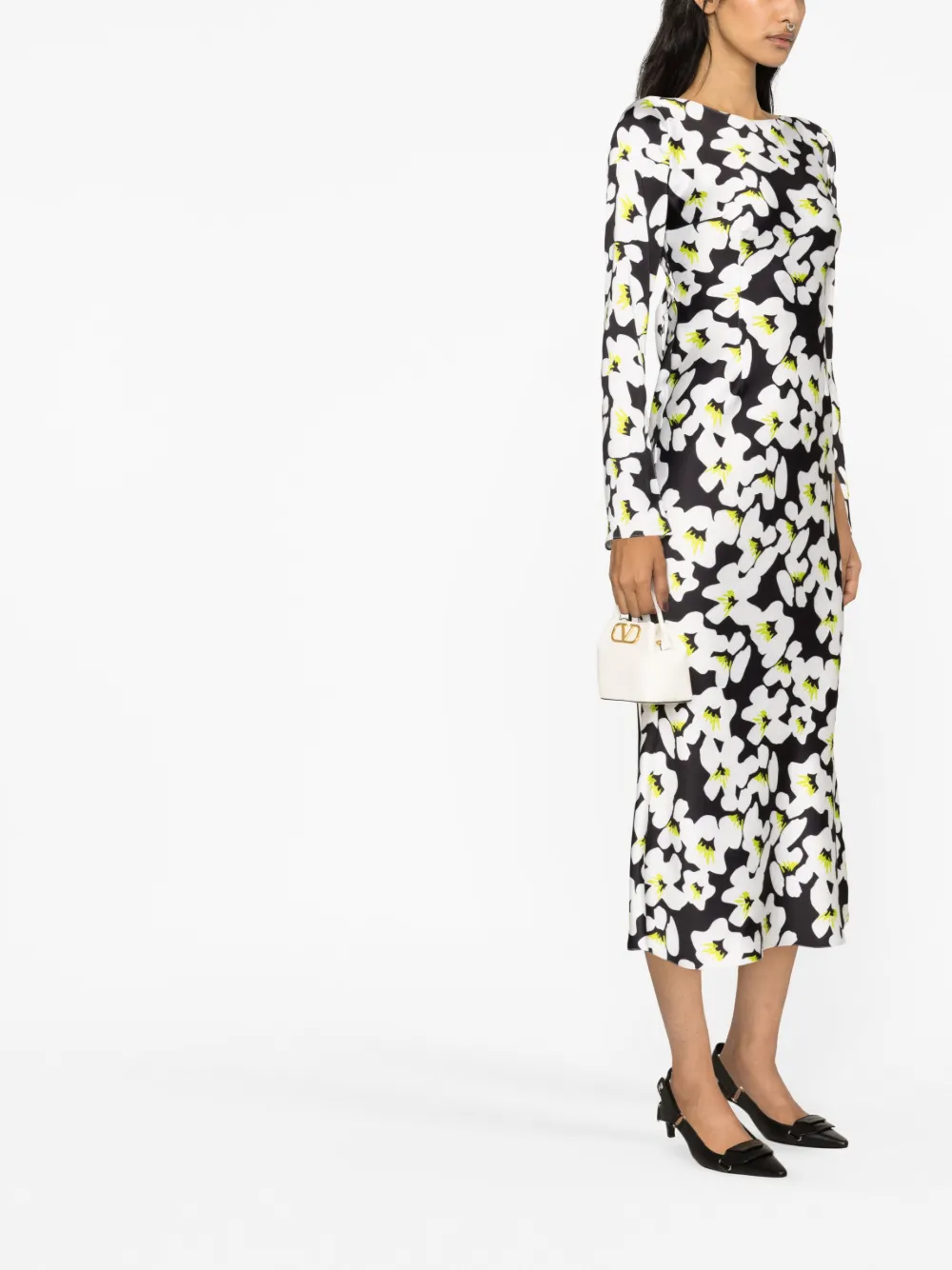 V:pm Atelier Indigo Floral-print Midi Dress In Black