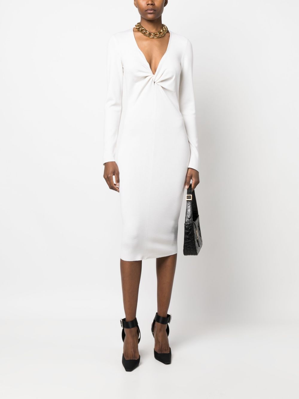 Shop Tom Ford V-neck Knitted Dress In Neutrals