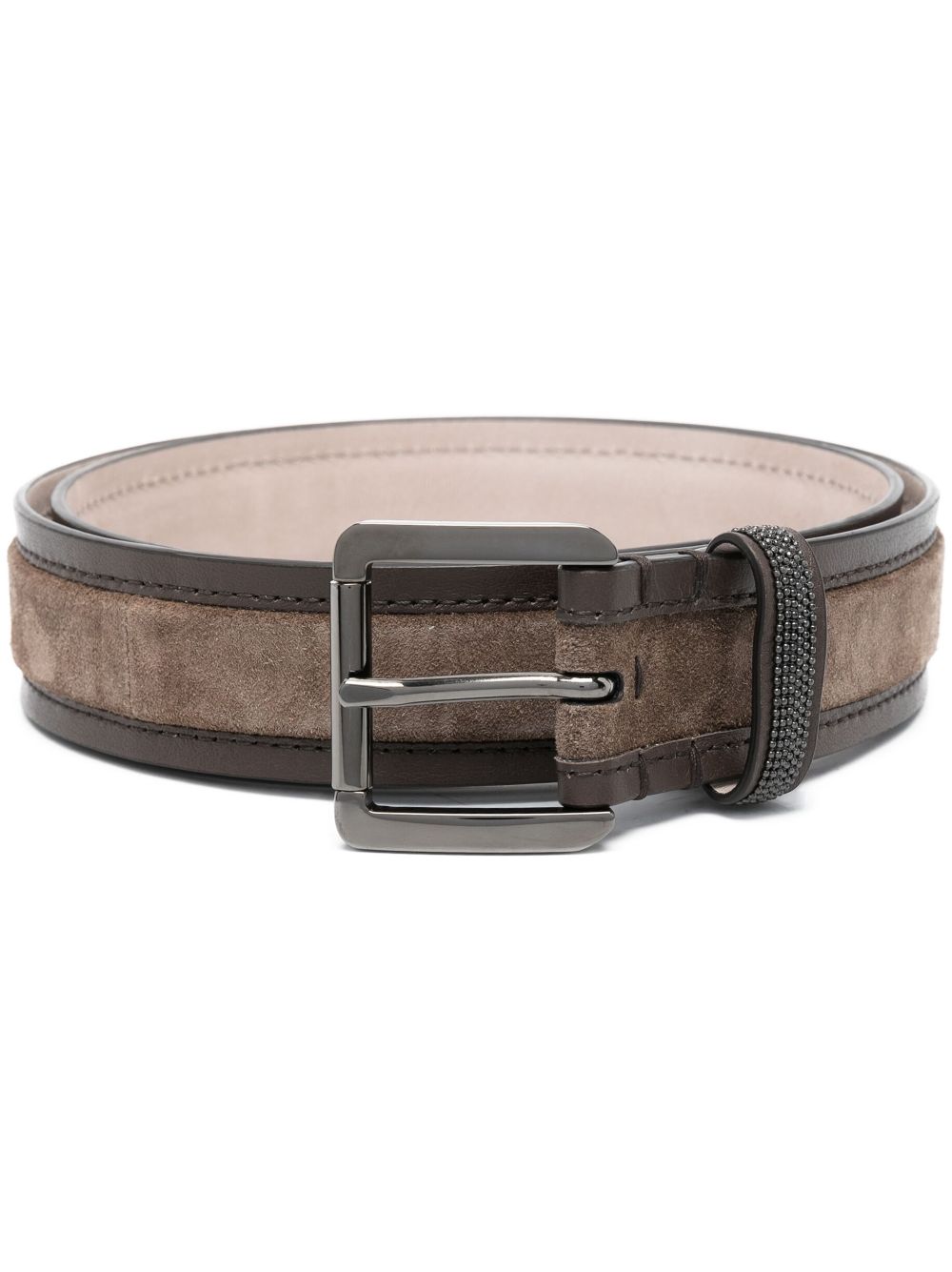 Brunello Cucinelli leather-trim suede belt - Brown