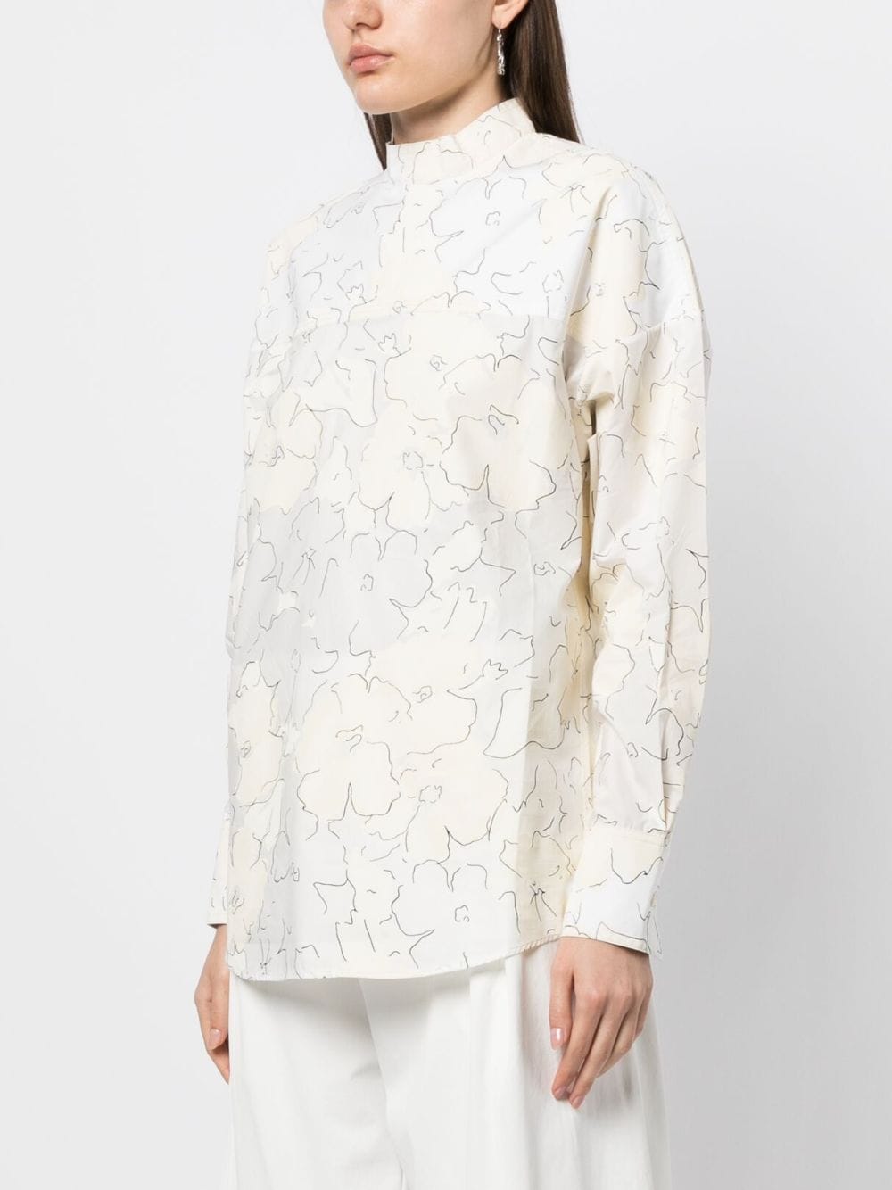 Shop Plan C Floral-print Cotton Shirt In White