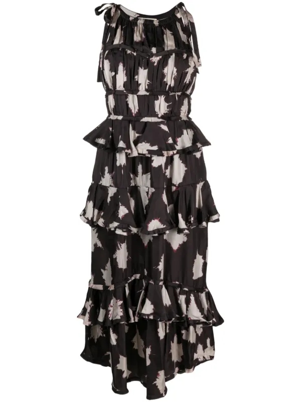 Ulla Johnson Serafina Floral Silk Gown in Black