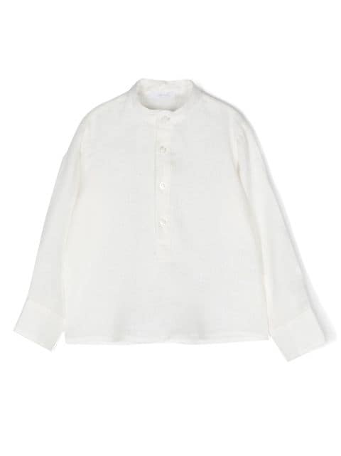 Miss Grant Kids long-sleeve collarless linen shirt
