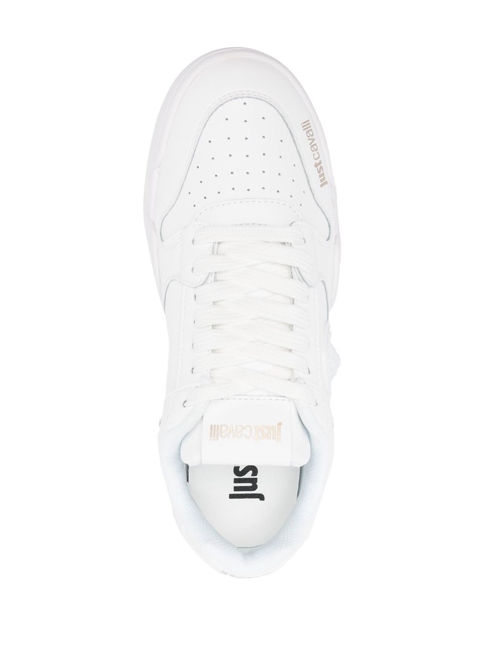 Shop Just Cavalli Tiger Head Faux-leather Sneakers In White