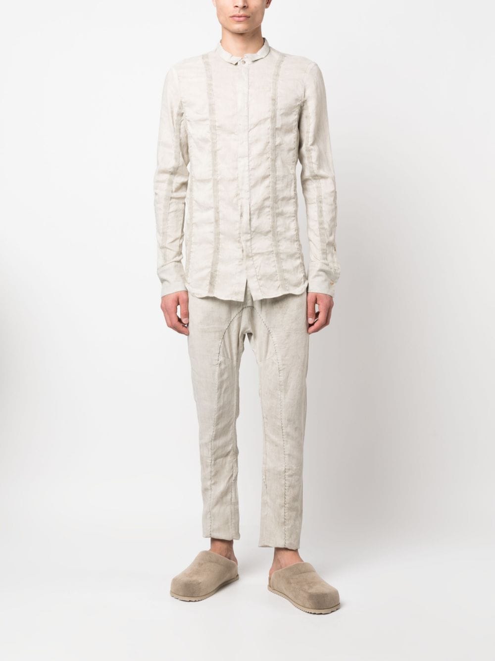 Shop Masnada Stripe-detail Long-sleeved Shirt In Neutrals