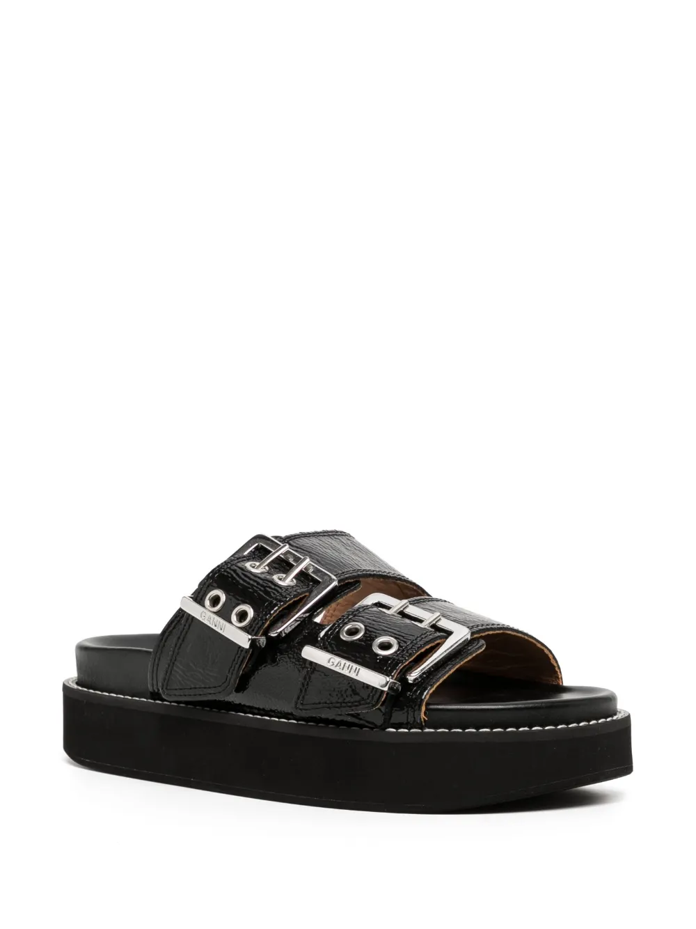 Shop Ganni Buckle-strap Flatform Sandals In Black