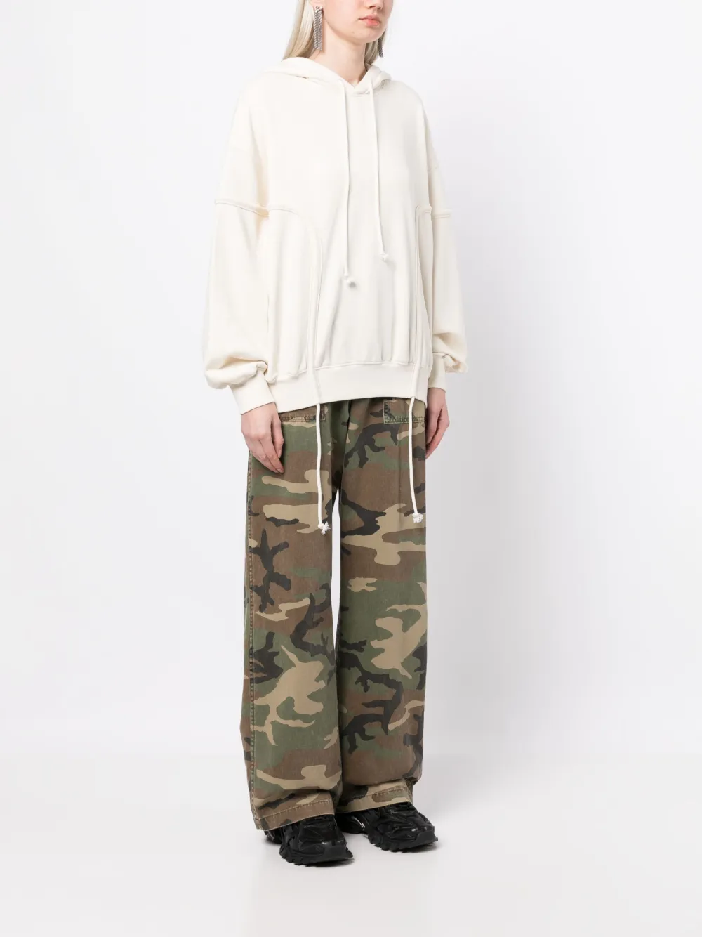 We11 Done Drop-shoulder Cotton Hoodie In White