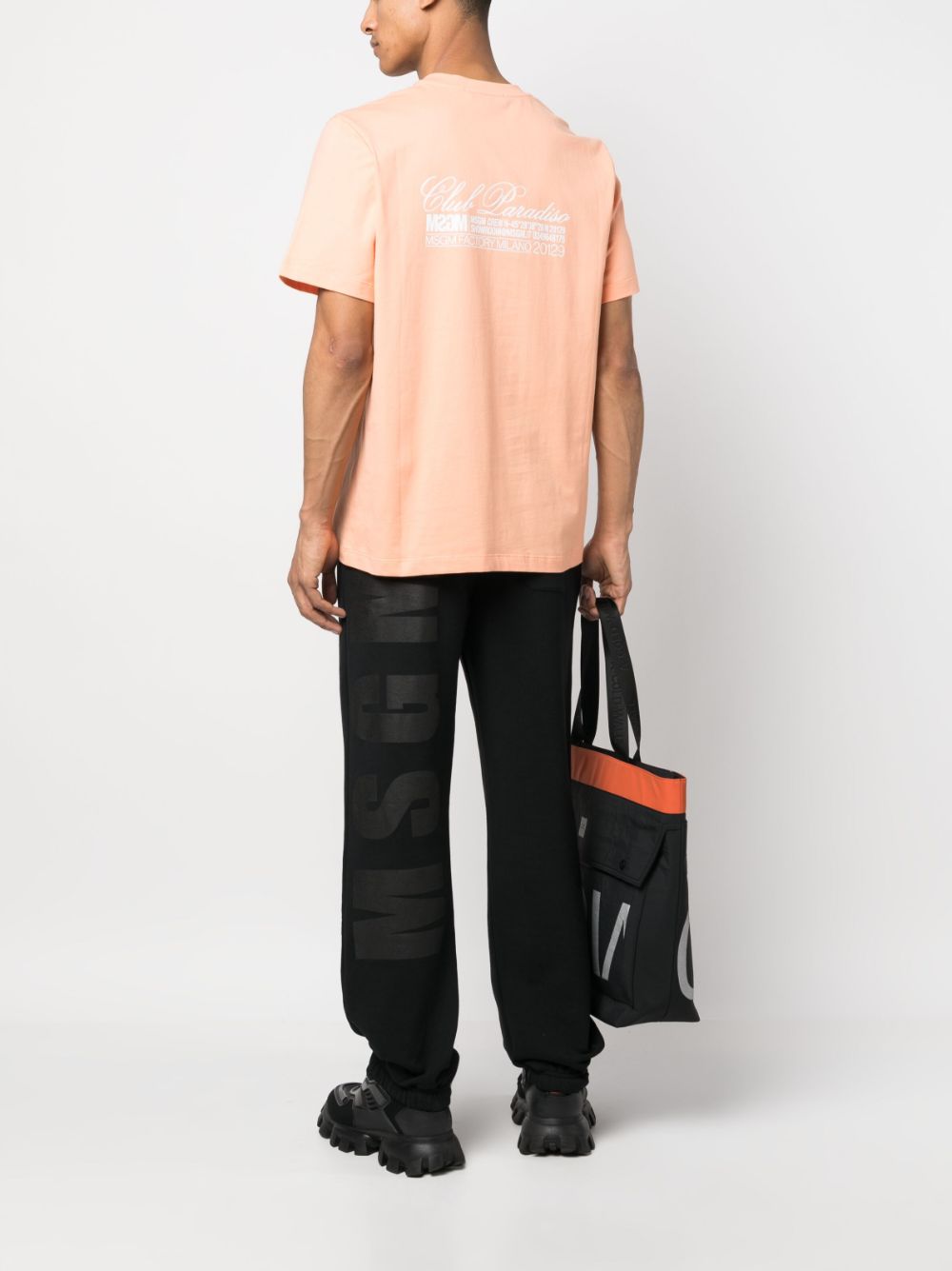Shop Msgm Logo-print Cotton T-shirt In Orange