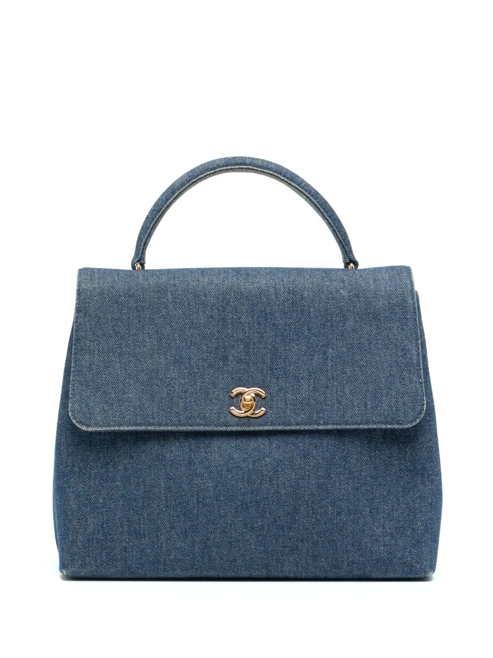 Pre-owned Chanel 1998 Cc Turn-lock Denim Flap Handbag In Blue