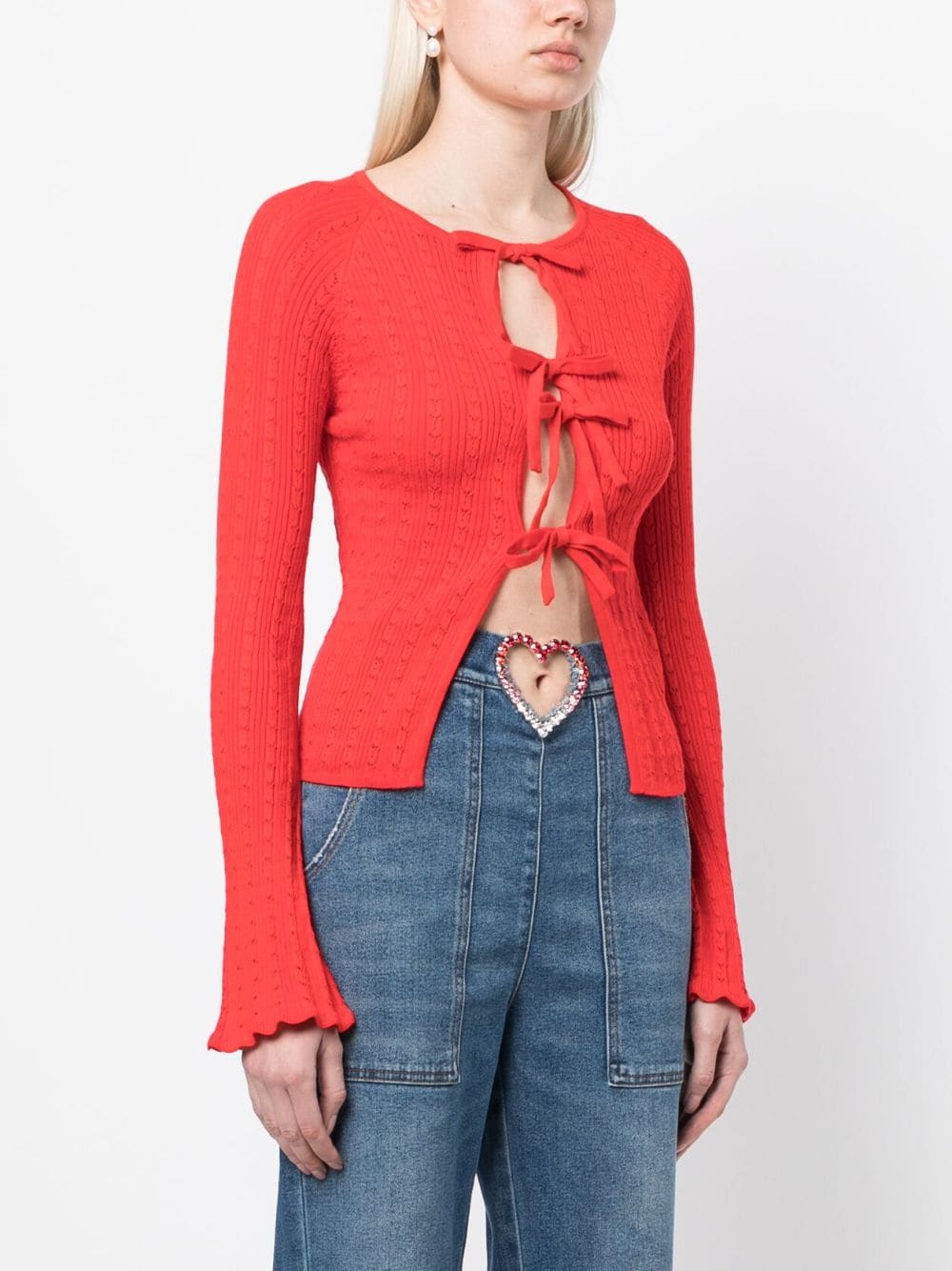 Shop Vivetta Tied-up Cotton Cardigan In Red