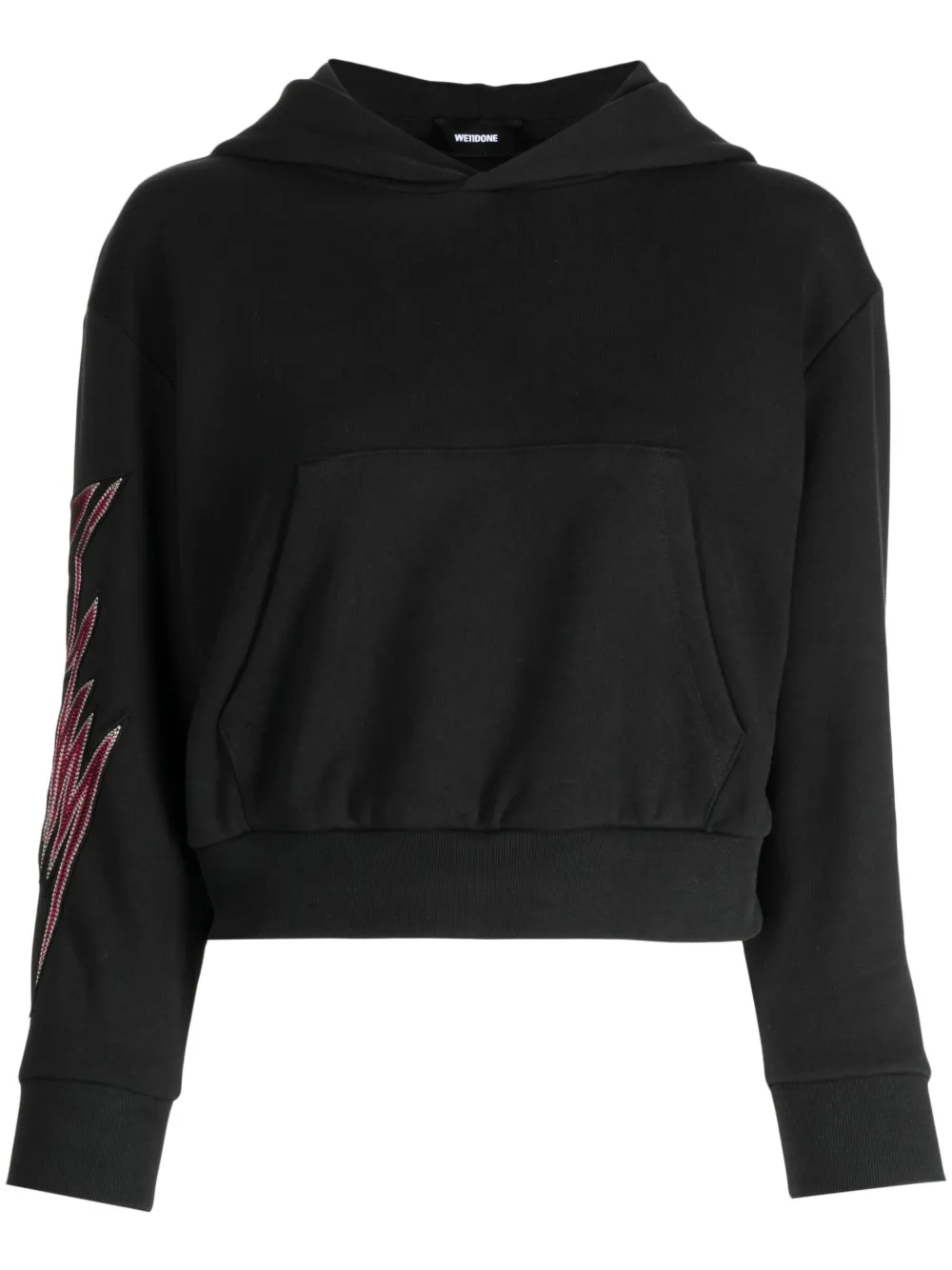 We11 Done Sleeve-patch Cropped Hoodie In Black