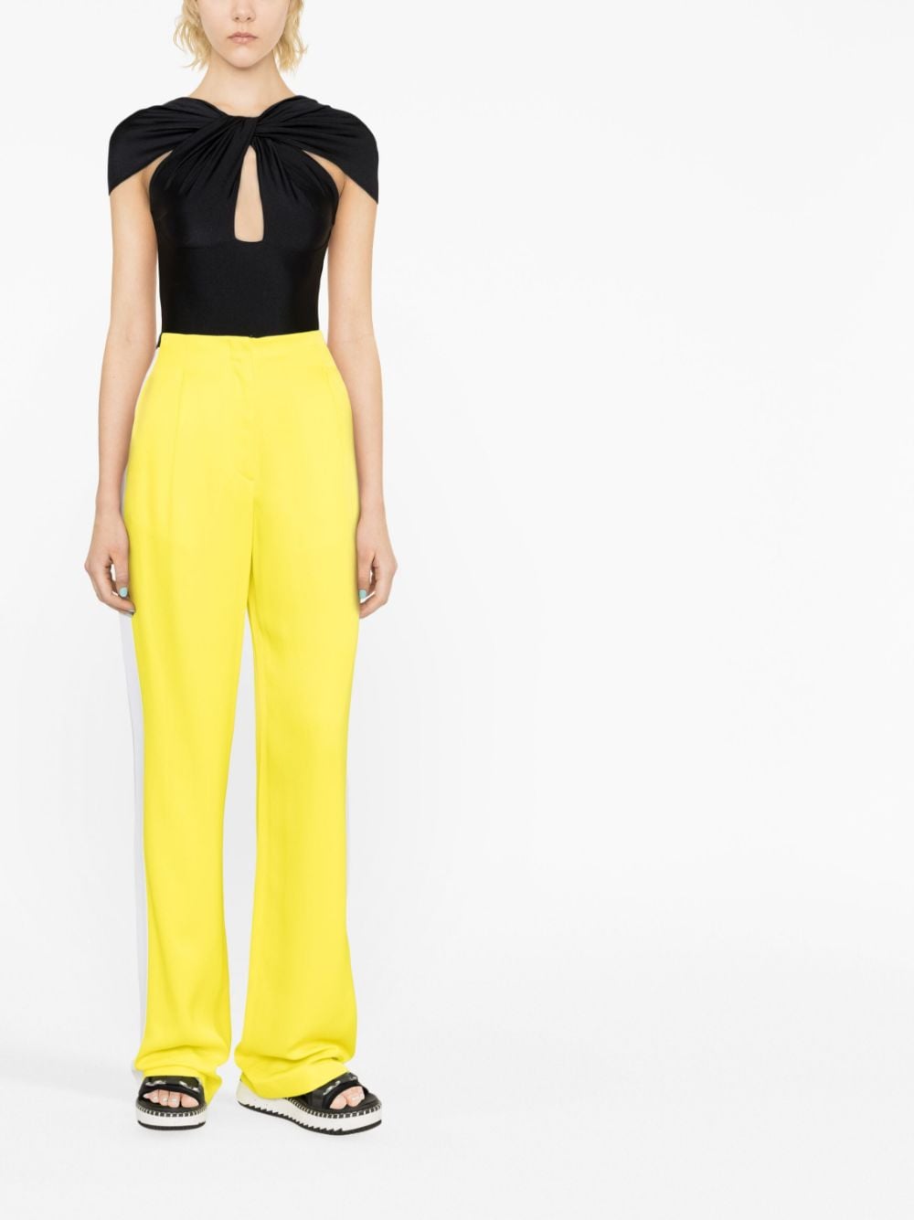 Shop Msgm Side-stripe Wide-leg Trousers In Yellow