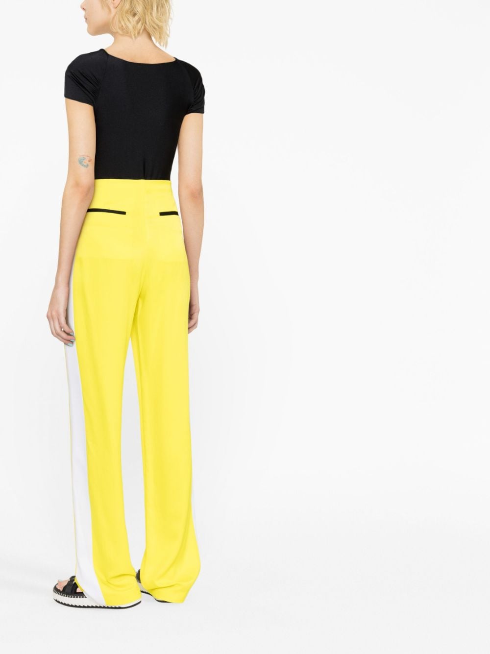 Shop Msgm Side-stripe Wide-leg Trousers In Yellow