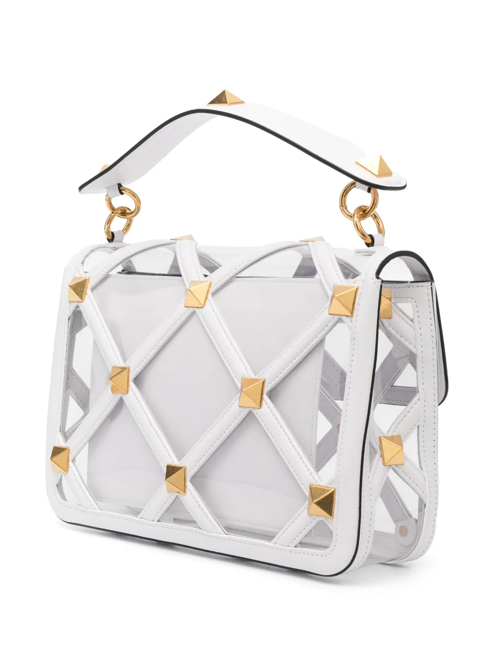 Shop Valentino Medium Roman Stud Crossbody Bag In White