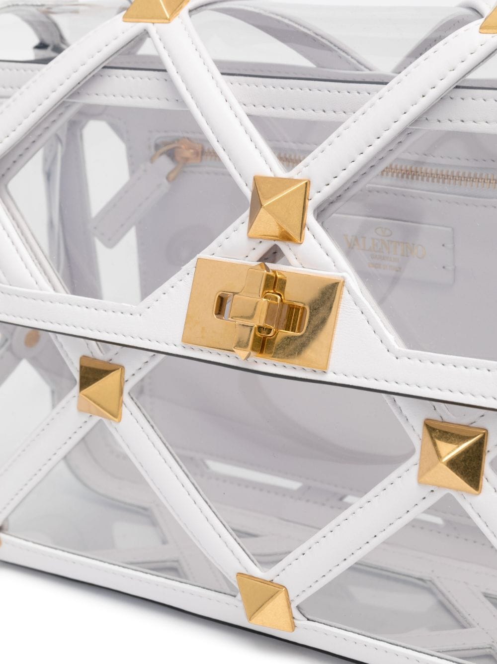 Shop Valentino Medium Roman Stud Crossbody Bag In White