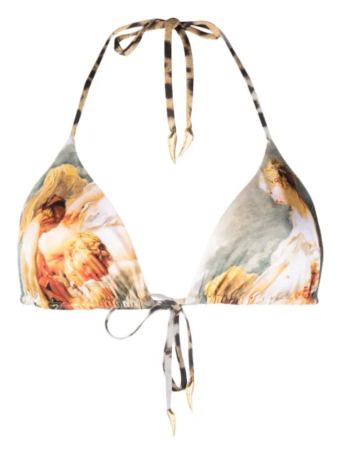 Roberto Cavalli illustration-print halterneck bikini top