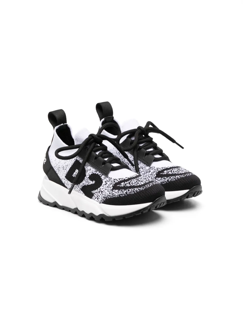 Dsquared2 Kids' D2 Print Knit Sock Sneakers In White,black