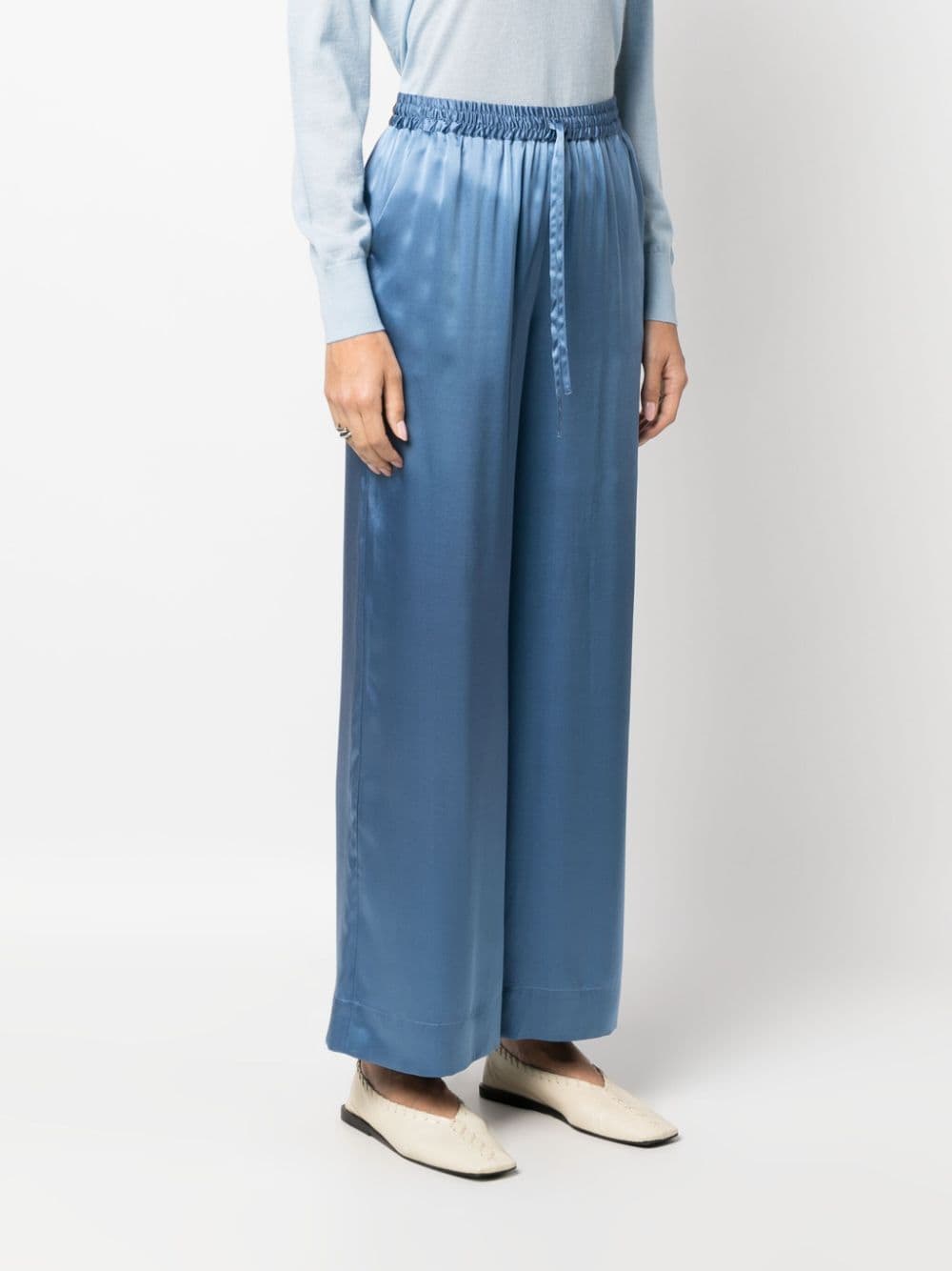 Shop P.a.r.o.s.h Stella Elasticated-waistband Silk Palazzo Pants In Blue
