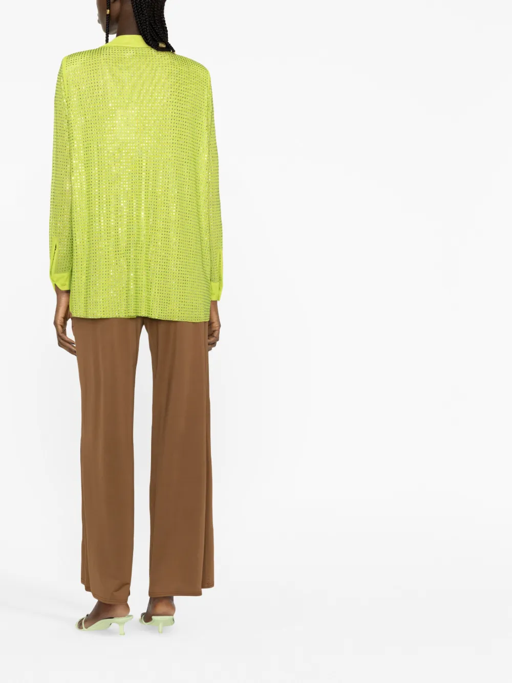 Self-Portrait Hotfix rhinestone-studded Mesh Shirt | Green | FARFETCH