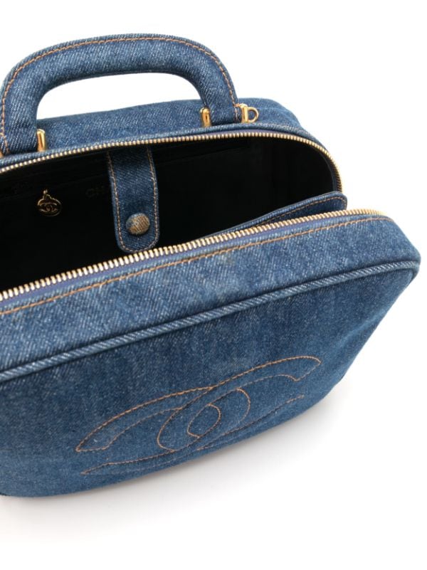 Chanel Pre-owned 1997 CC Stitch Denim Cosmetic Handbag - Blue