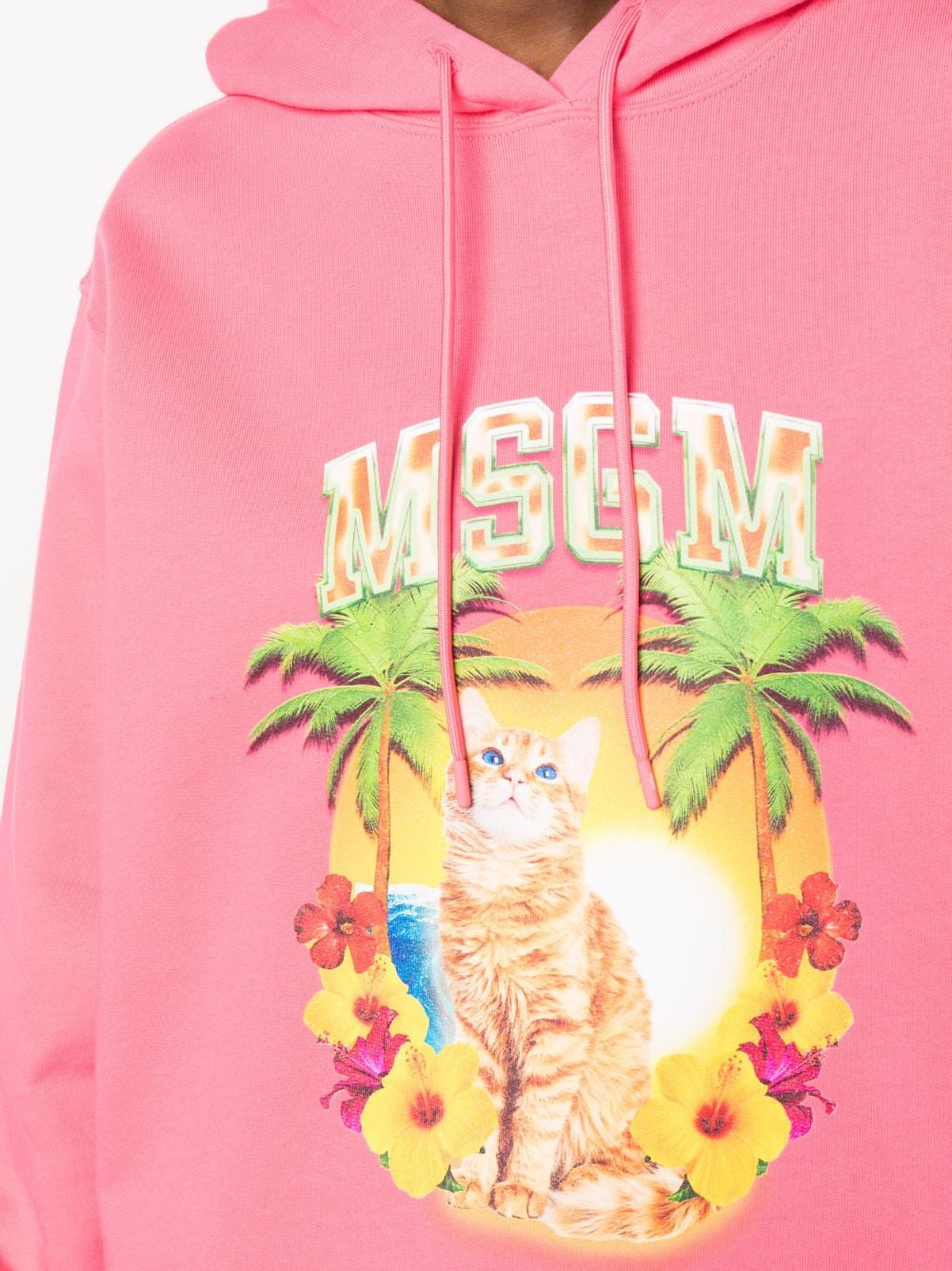 Shop Msgm Graphic-print Cotton Hoodie In Rosa