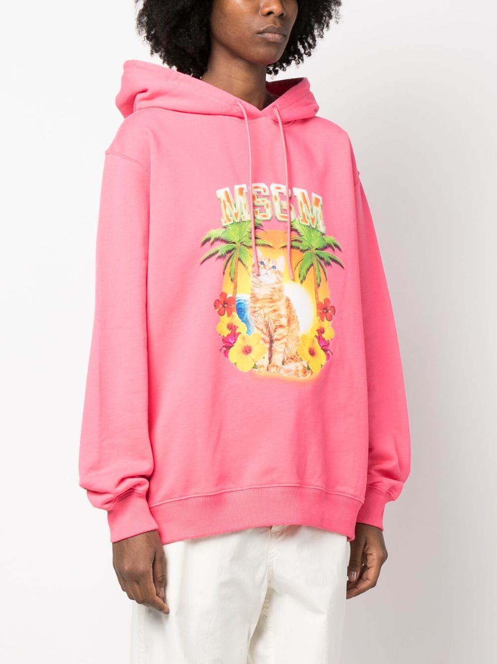 Shop Msgm Graphic-print Cotton Hoodie In Rosa