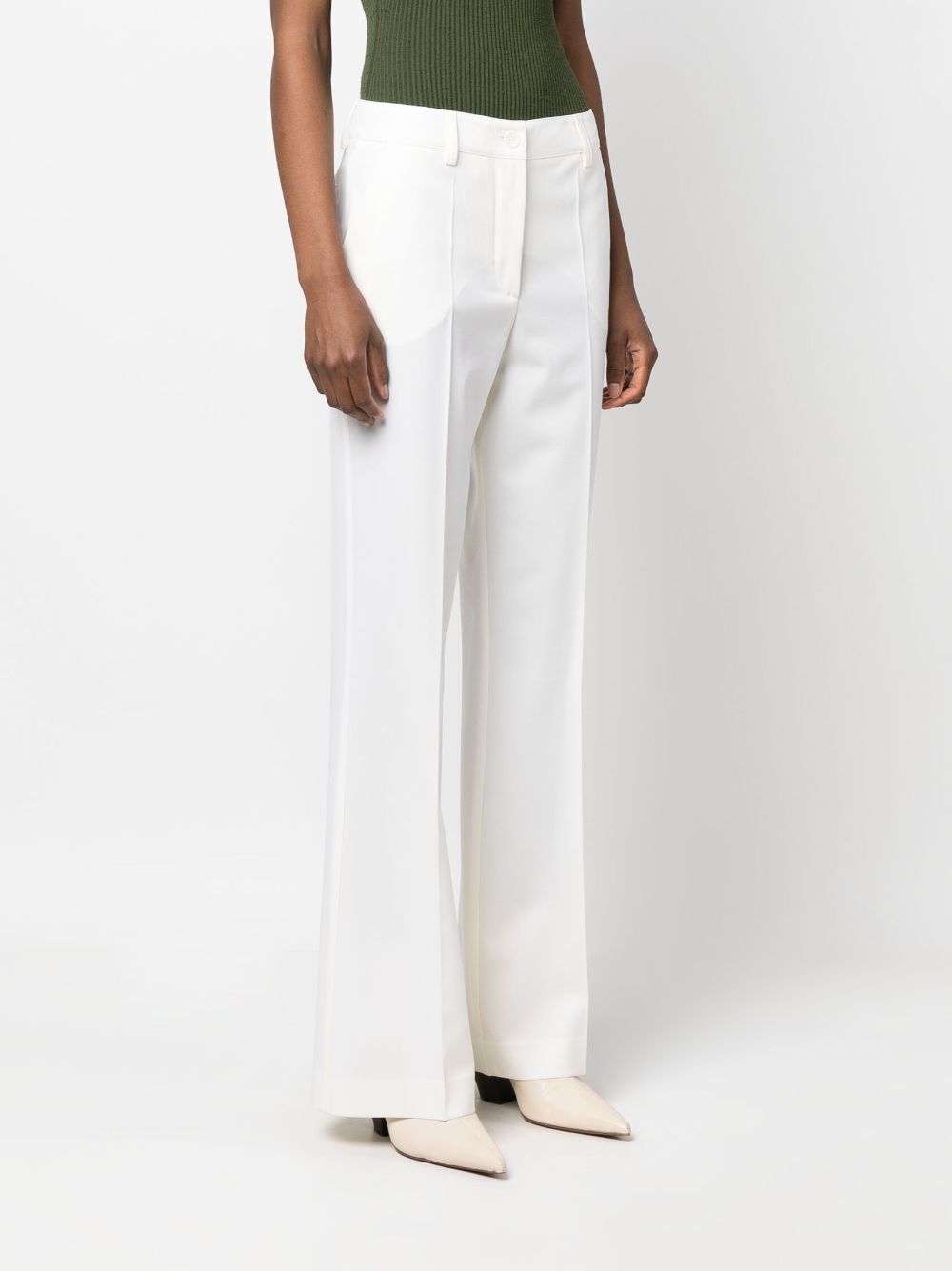 Shop P.a.r.o.s.h Mid-rise Virgin-wool Flared Trousers In White