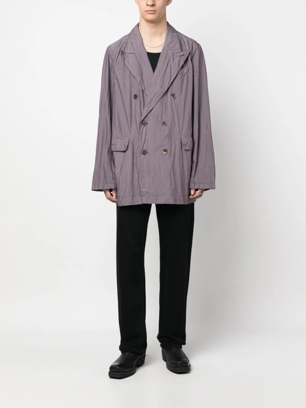 Shop Our Legacy Poplin-texture Double-breasted Blazer In Purple