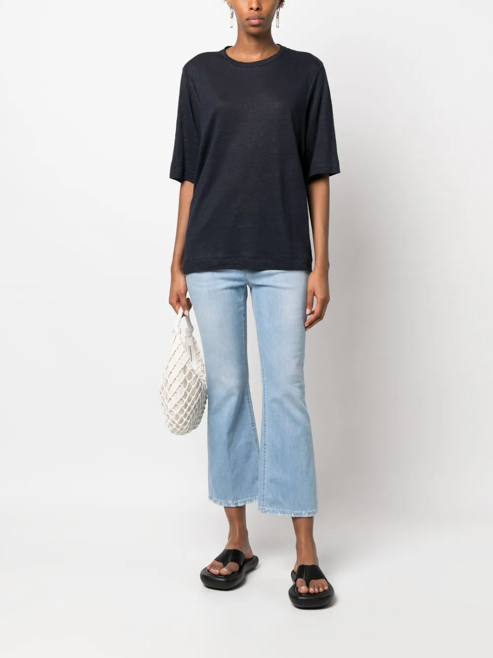 Closed linen short-sleeve T-shirt - Blauw