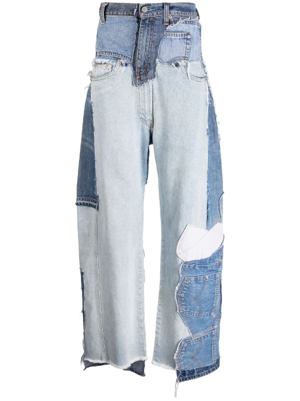 Frayed Patchwork Wide-Leg Jeans