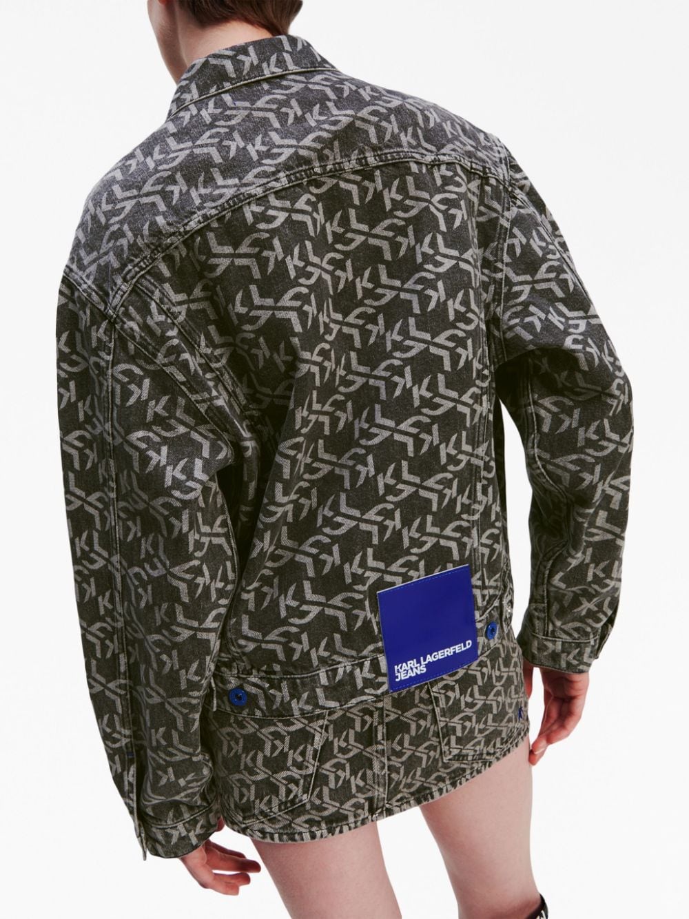 Shop Karl Lagerfeld Jeans Monogram-pattern Denim Jacket In Grey