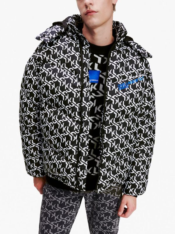 Karl Lagerfeld monogram-pattern Hooded Puffer Coat - Farfetch