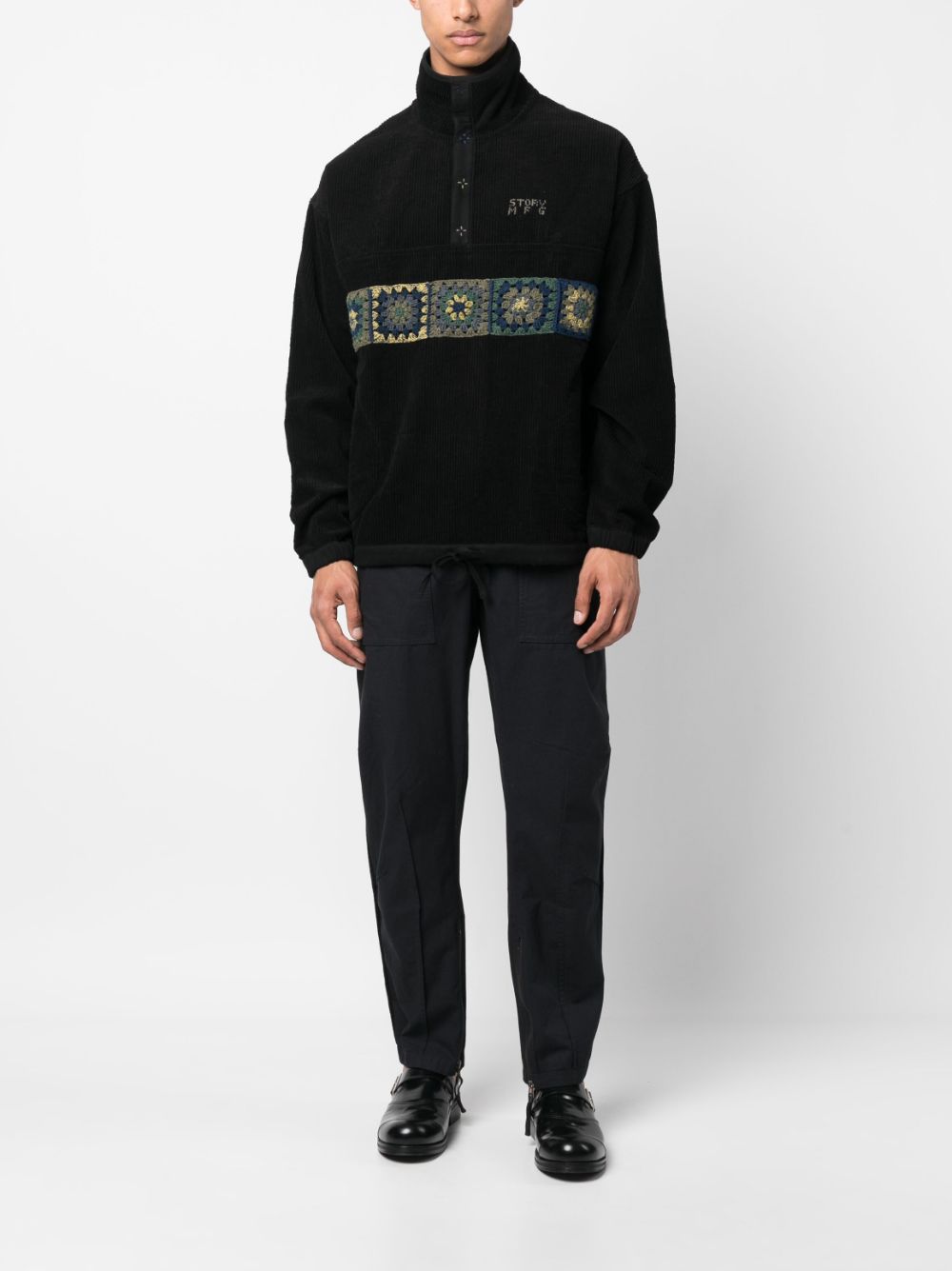 STORY mfg. Sweater met geborduurd logo - Zwart