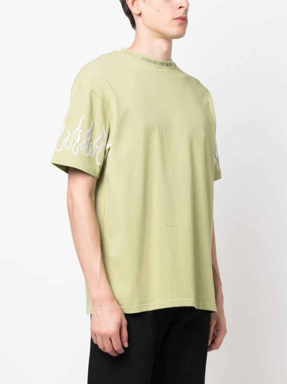 Vision Of Super Flame-embroidered Cotton T-shirt In Green