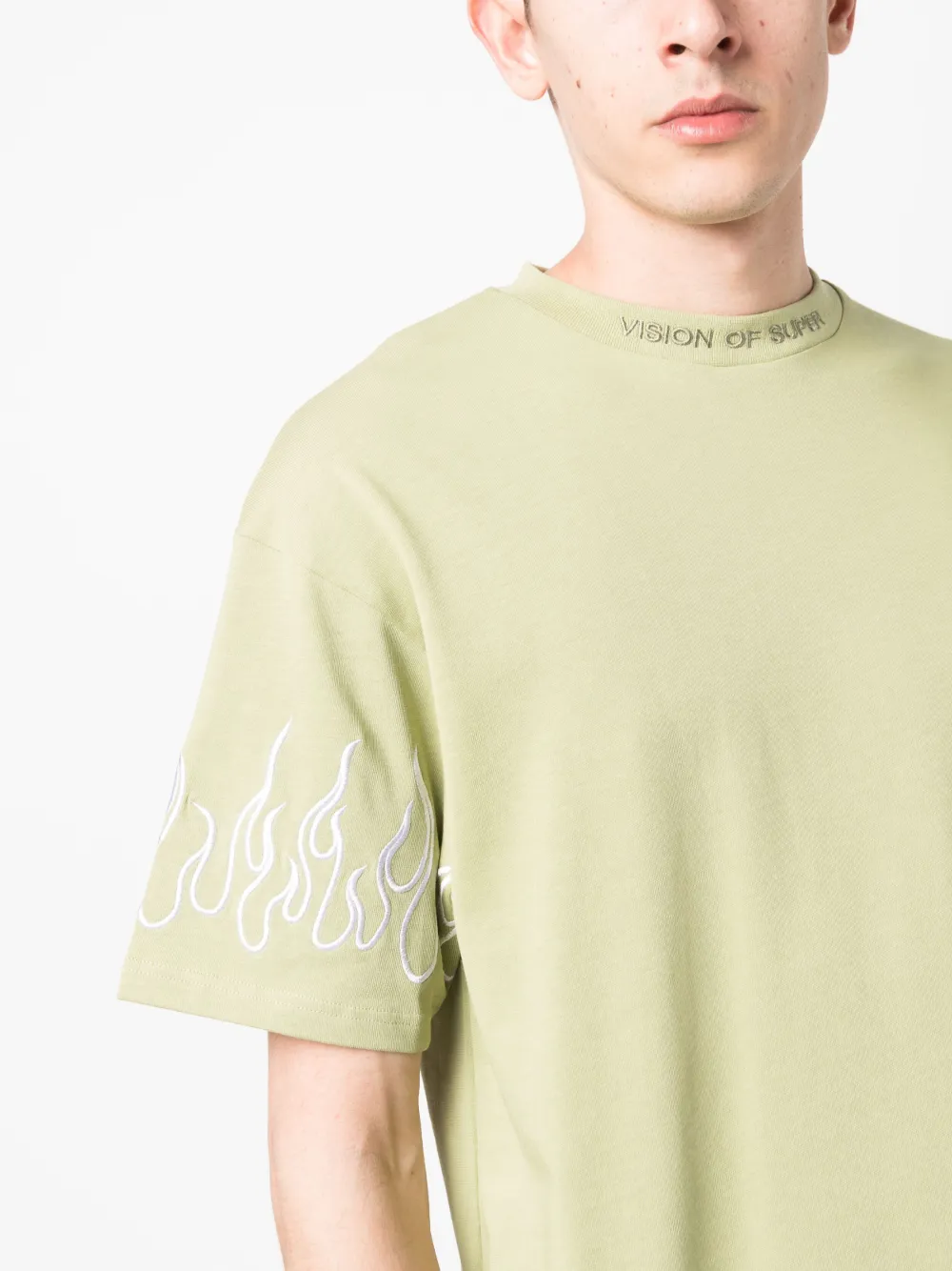 Vision Of Super Flame-embroidered Cotton T-shirt In Green