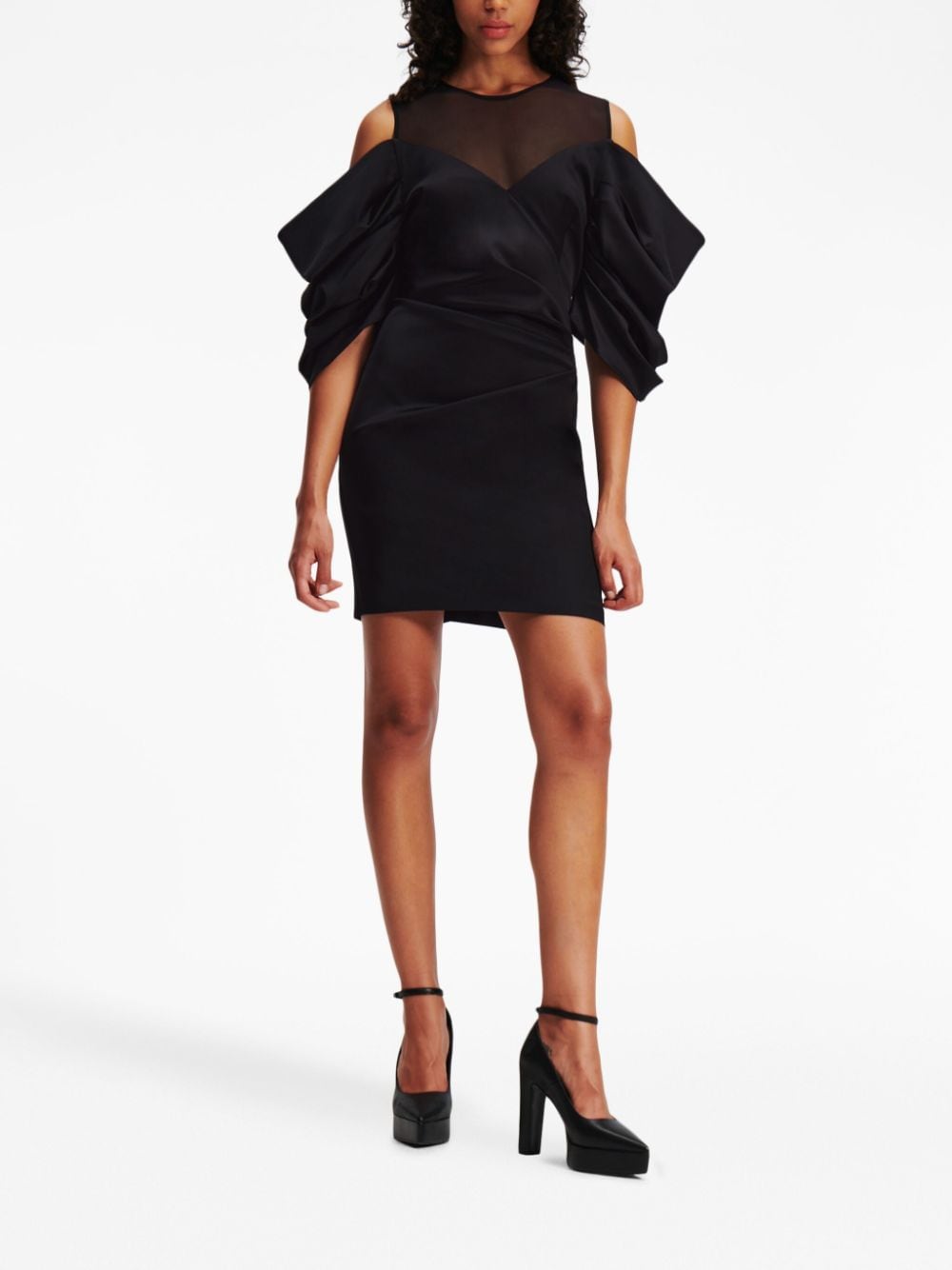 Shop Karl Lagerfeld Ruched-detail Round-neck Minidress In Black