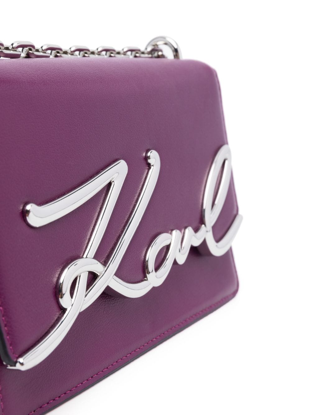 Shop Karl Lagerfeld Logo-plaque Leather Shoulder Bag In Purple