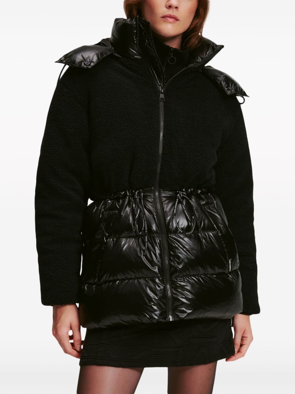 Shop Karl Lagerfeld Hooded Panelled Puffer Jacket In Black