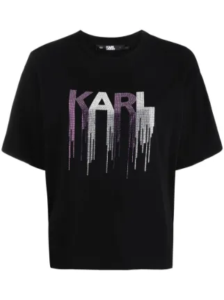 Karl Lagerfeld rhinestone-embellished logo-print T-shirt - Farfetch 