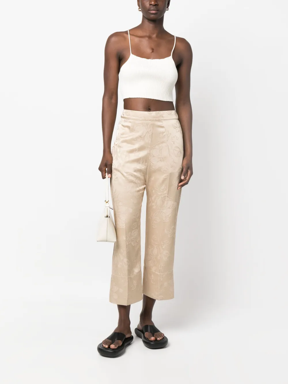 Semicouture floral-jacquard tailored trousers - Beige