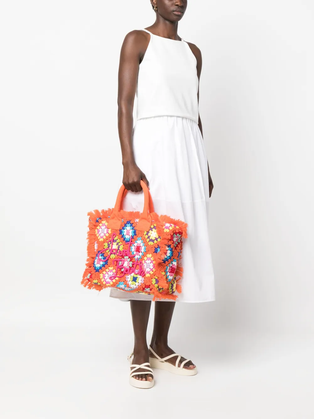 MC2 Saint Barth logo-embroidered crotchet tote bag - Oranje