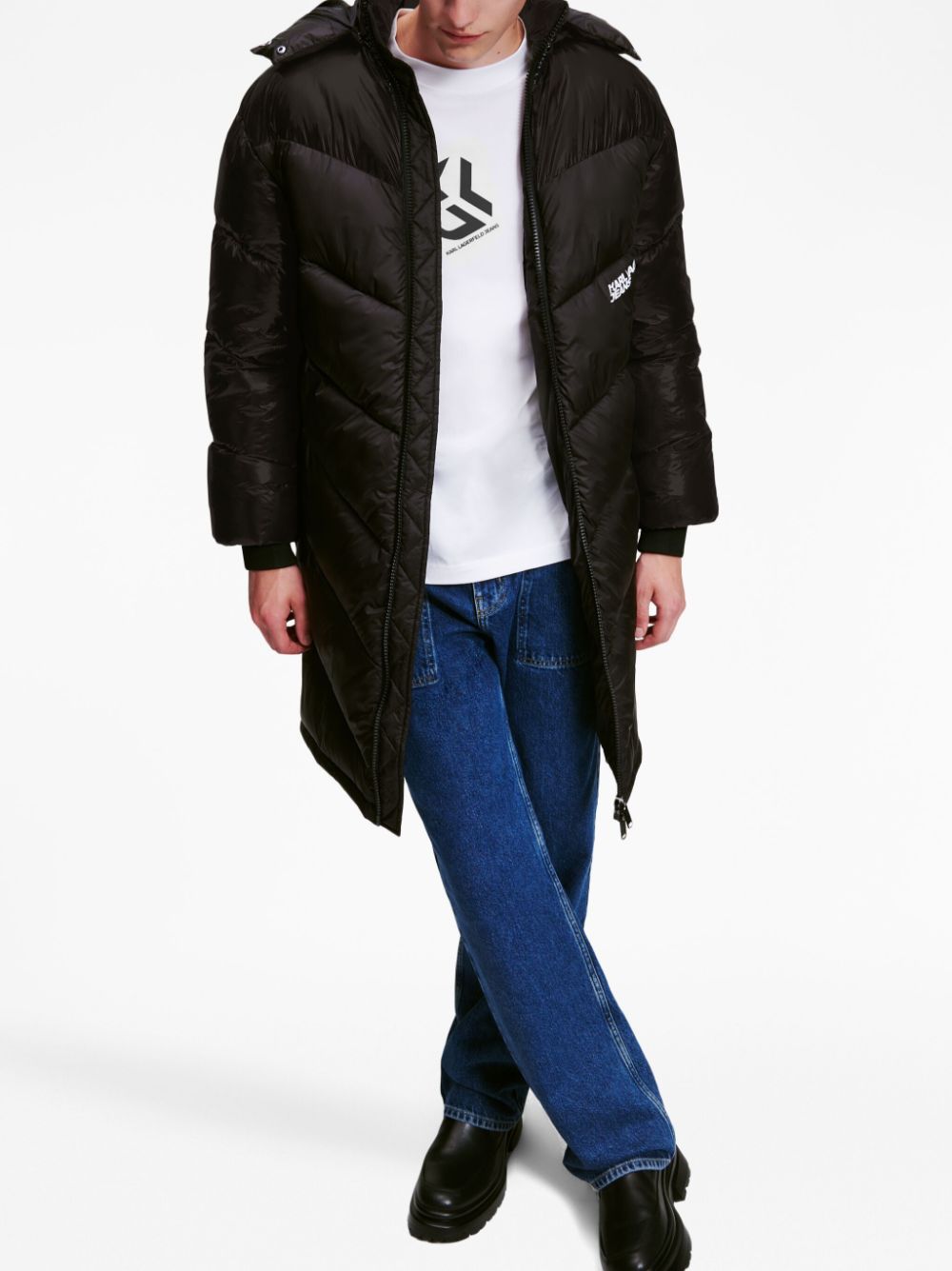 Shop Karl Lagerfeld Jeans Logo-print Padded Parka Coat In Black