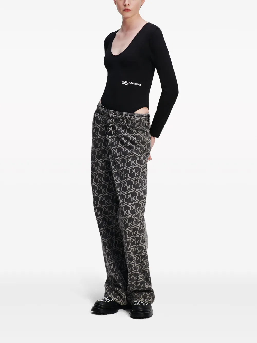 Karl Lagerfeld Jeans logo-print organic cotton bodysuit - Zwart