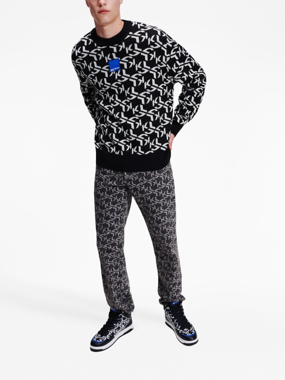 Karl Lagerfeld Jeans monogram-jacquard crew-neck Jumper - Farfetch