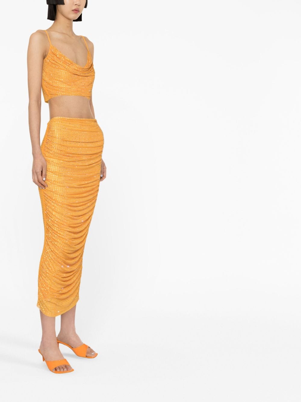 Shop Self-portrait Crystal-embellished Crop Top In Orange