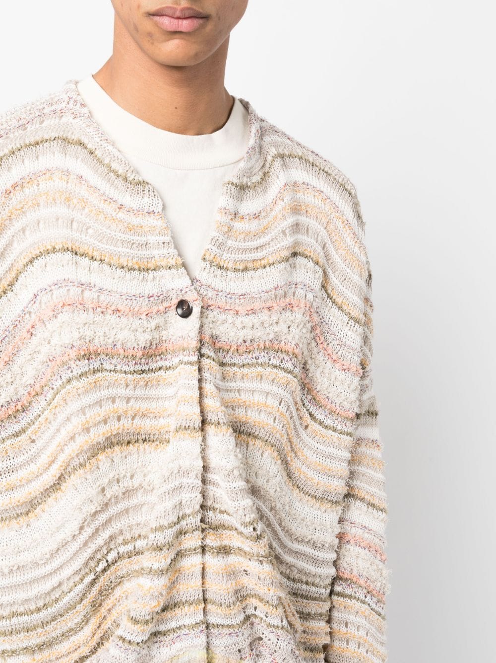 Shop Vitelli V-neck Stripe-detailing Cardigan In Neutrals