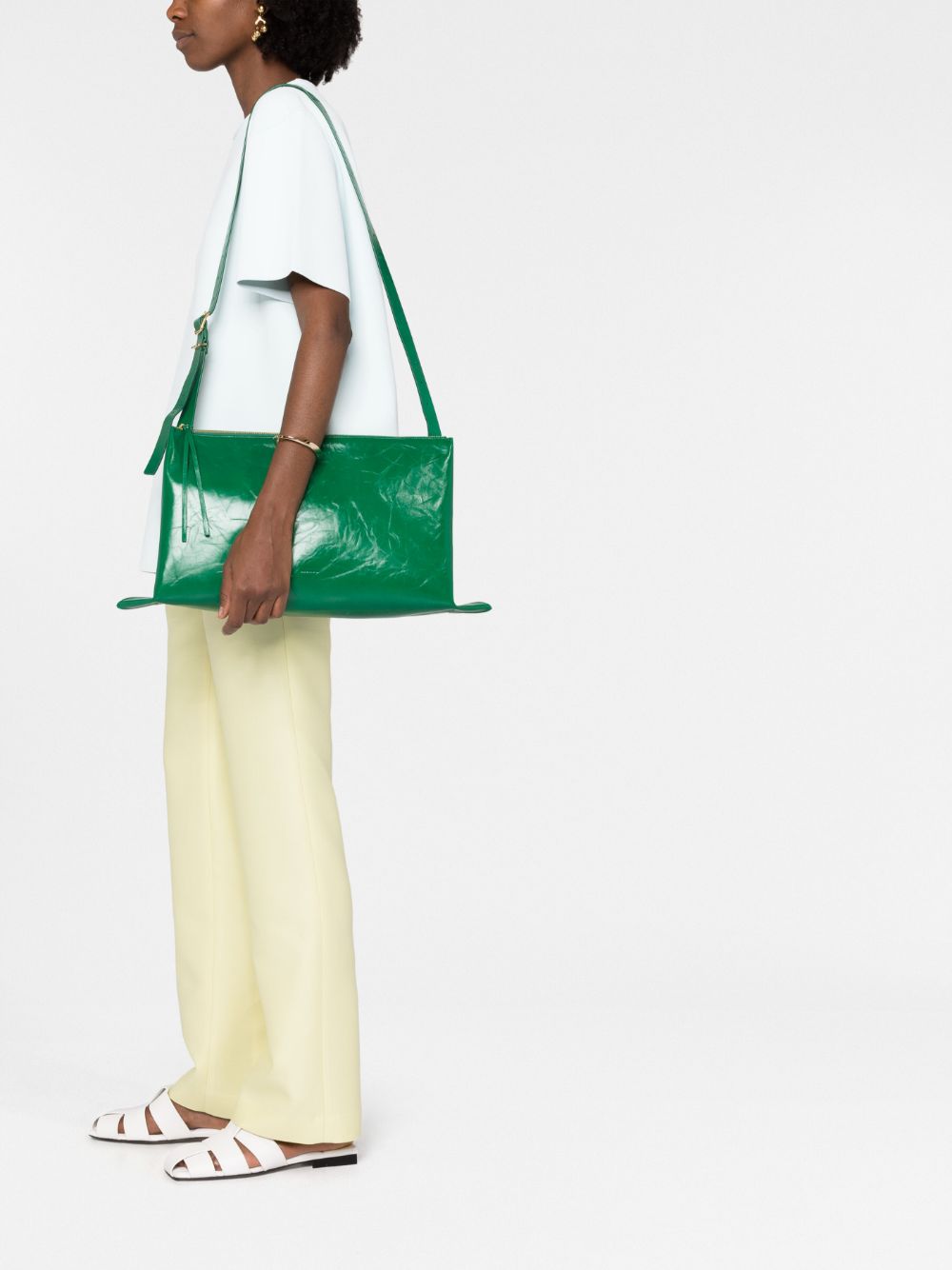 Jil Sander debossed-logo leather shoulder bag - Groen